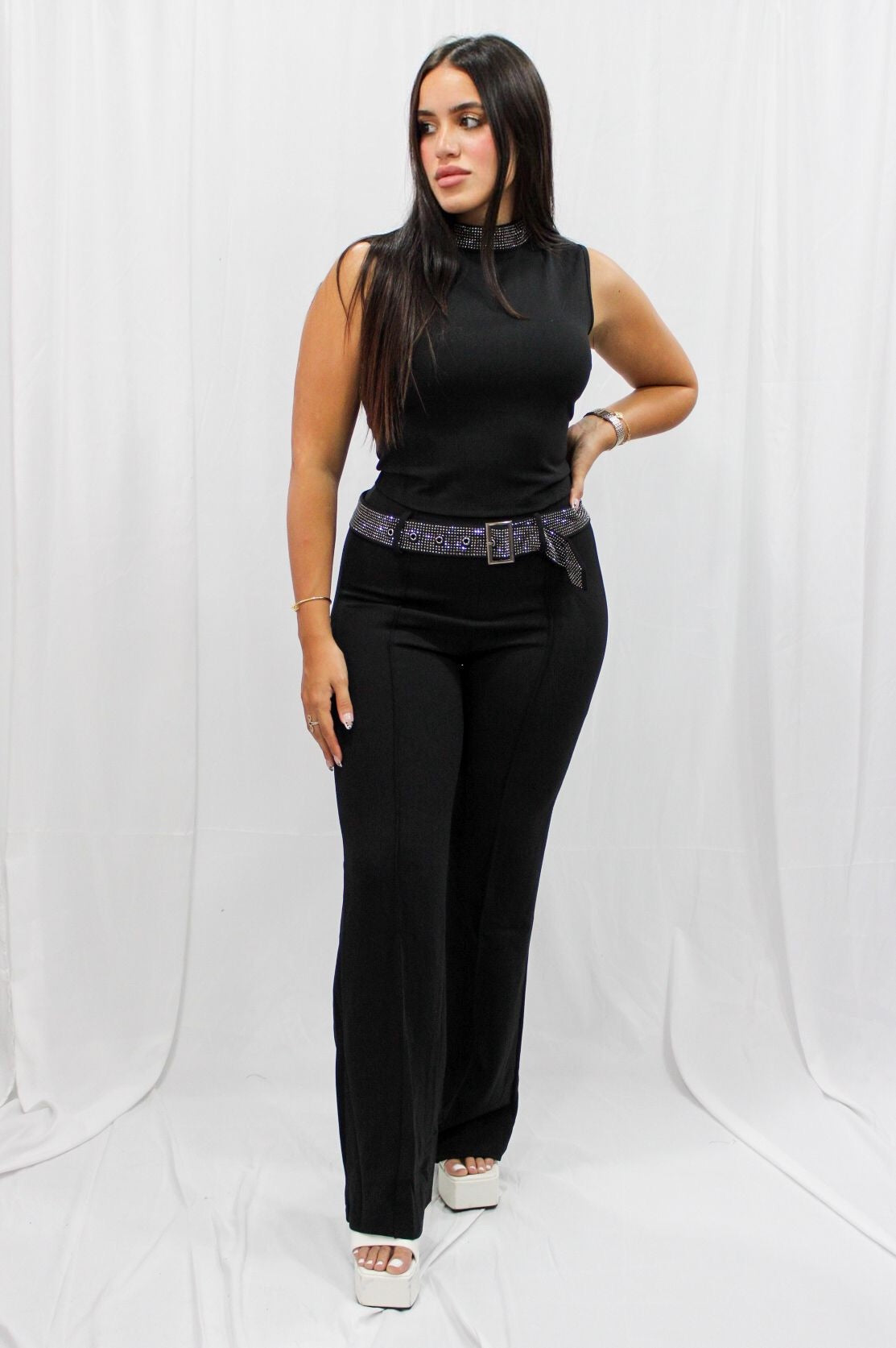 Rhinestone Belted Set