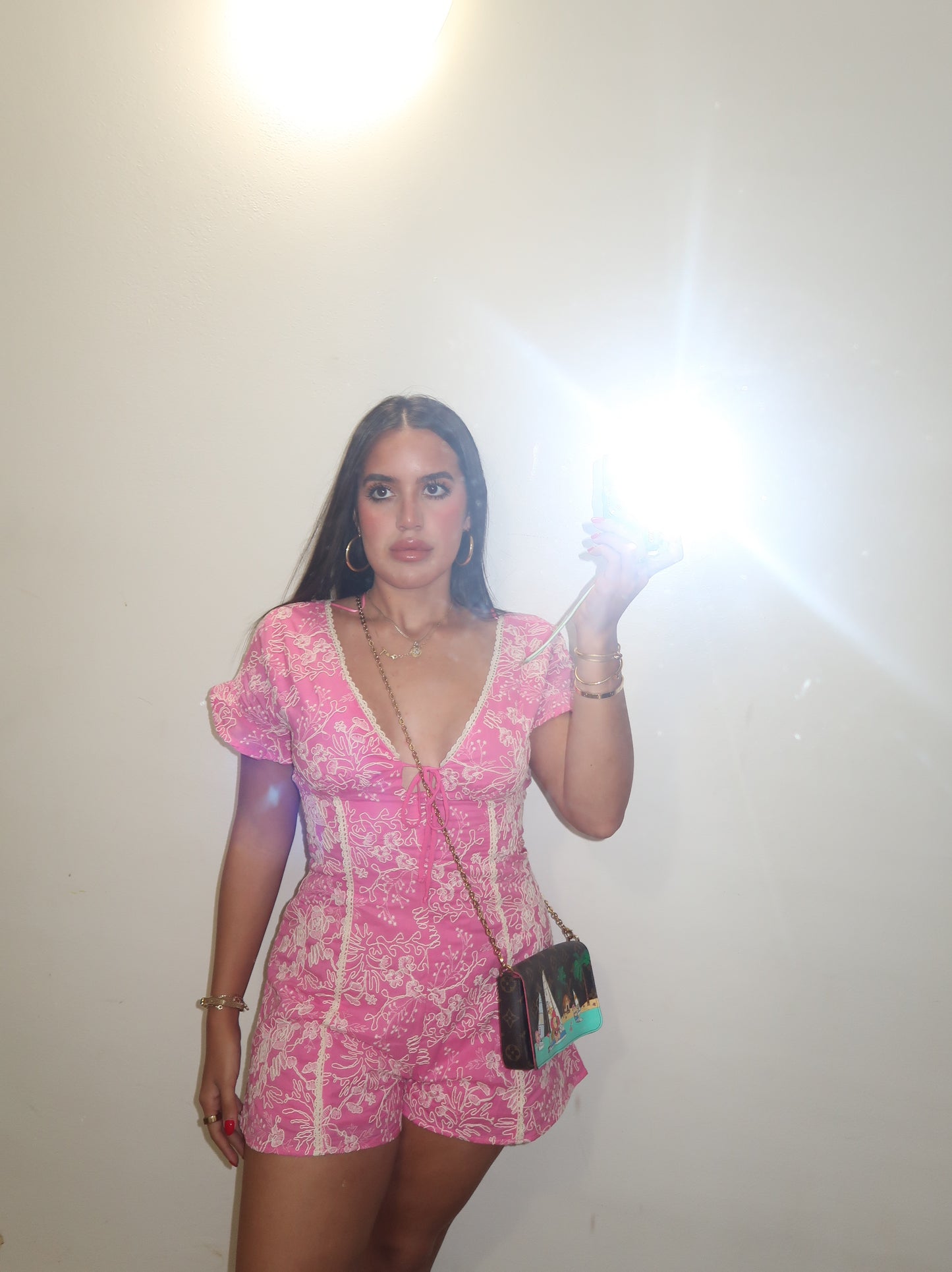 Lace Detailed Pink Romper