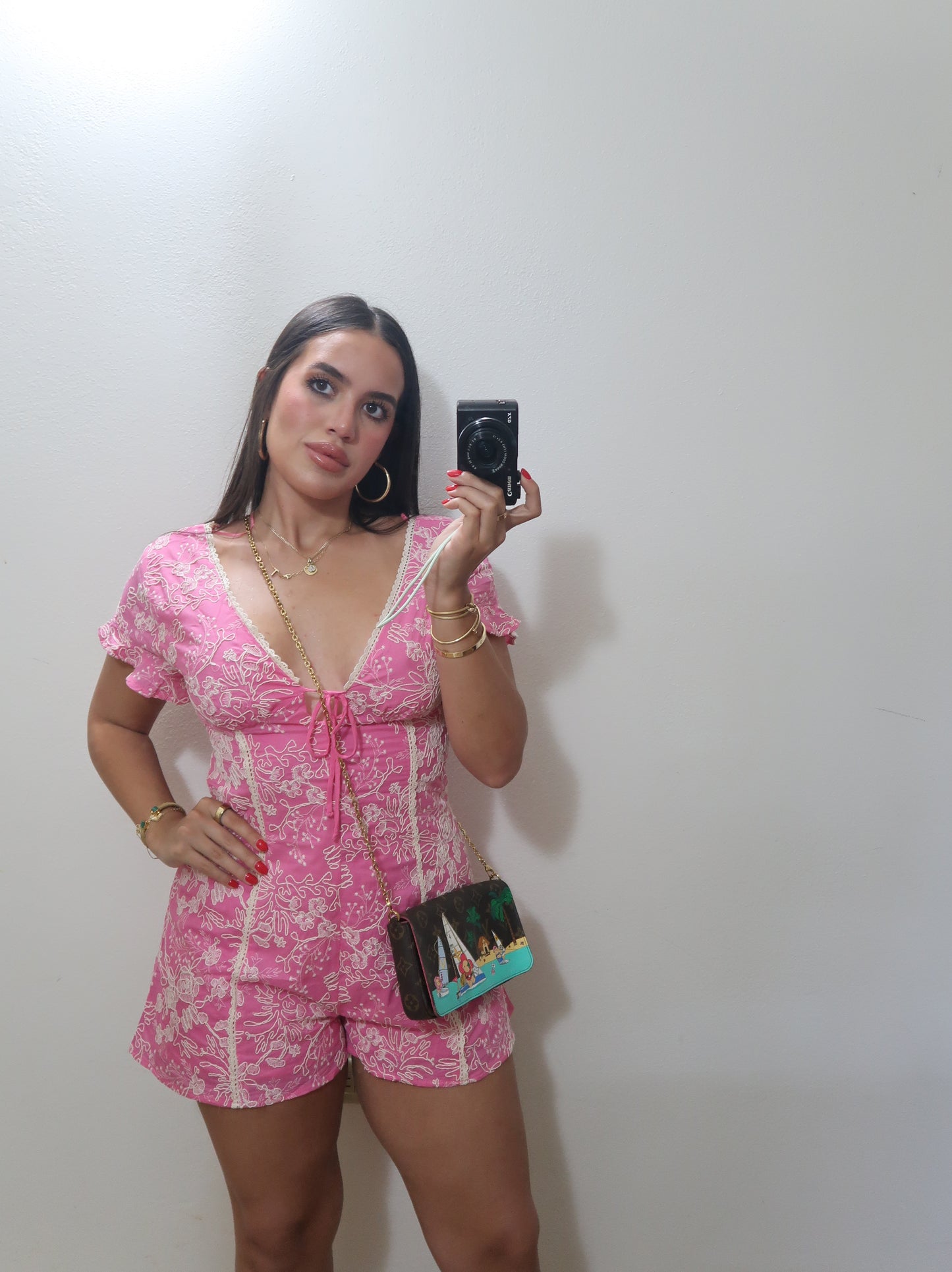 Lace Detailed Pink Romper