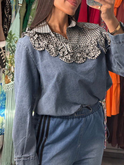 Contrast Denim Top