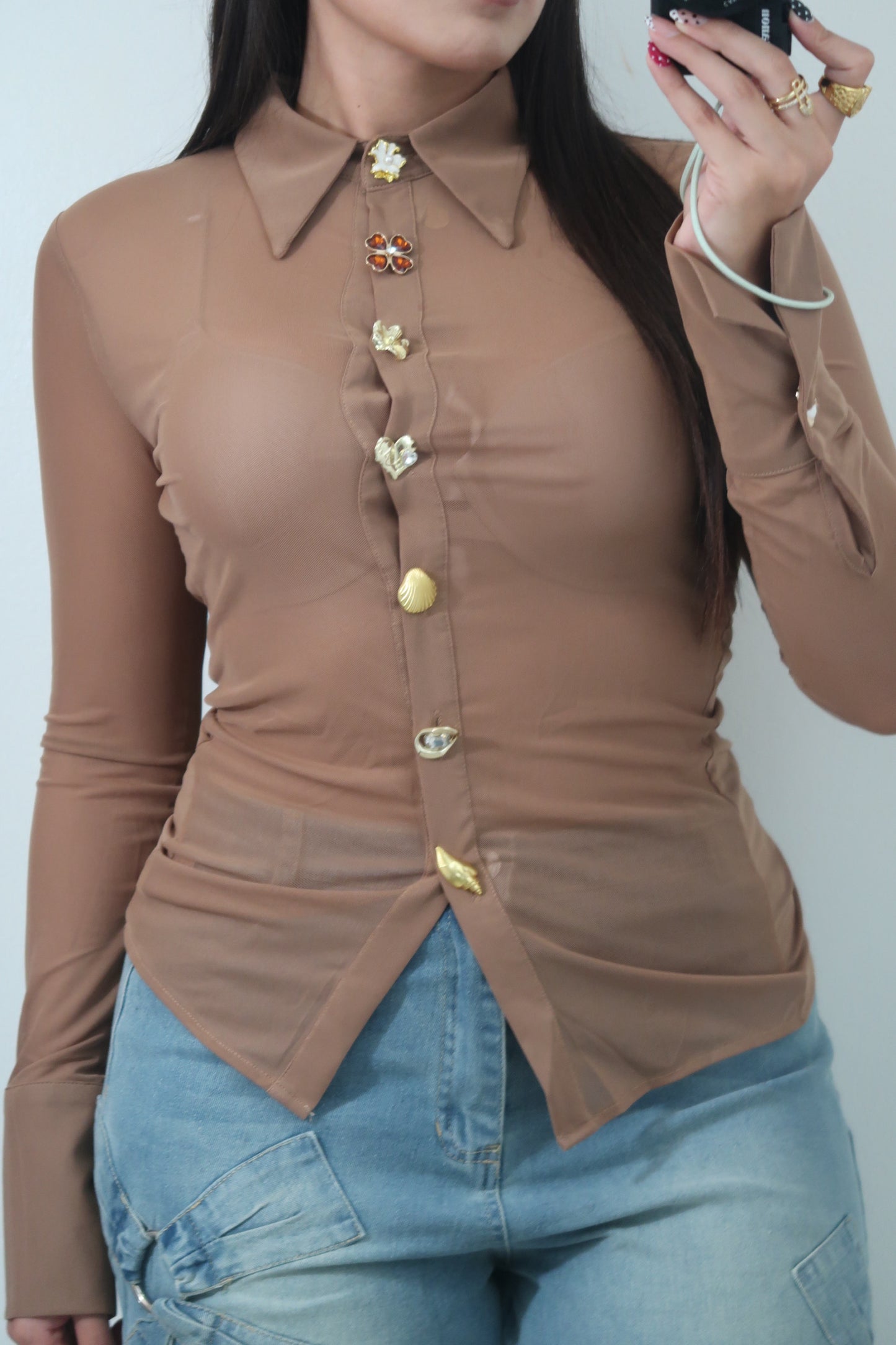 MESH FLORAL BUTTON TOP