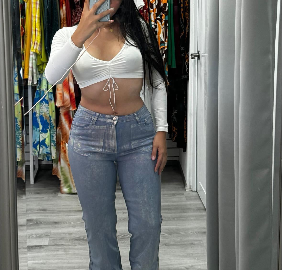 Metallic Denim Pant