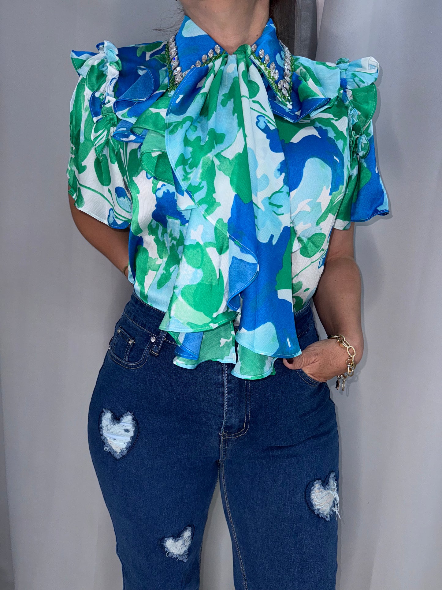 Two tone embellished top
