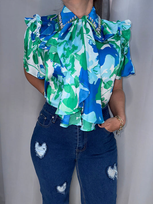 Two tone embellished top