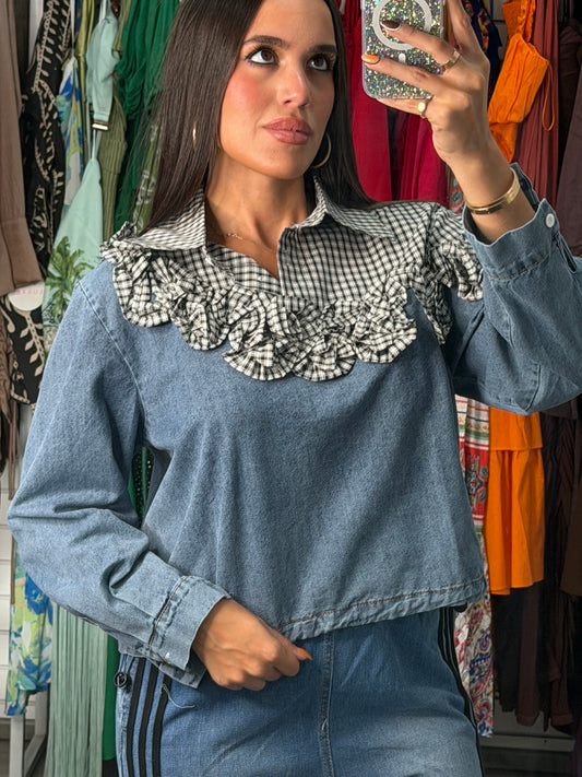 Contrast Denim Top