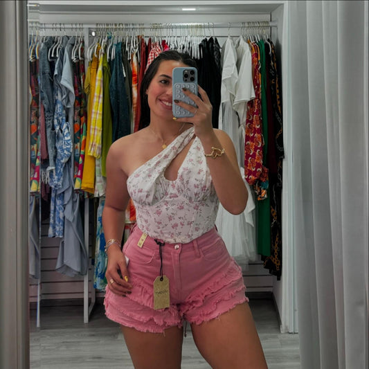Pink denim short