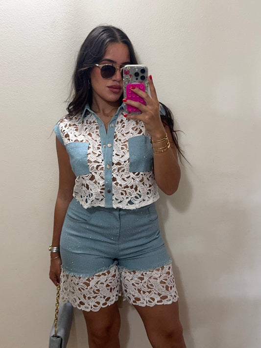 Embellished Short Lace Set