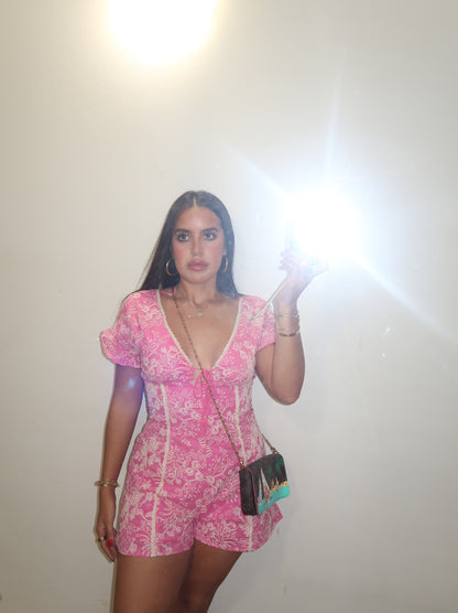 Lace Detailed Pink Romper