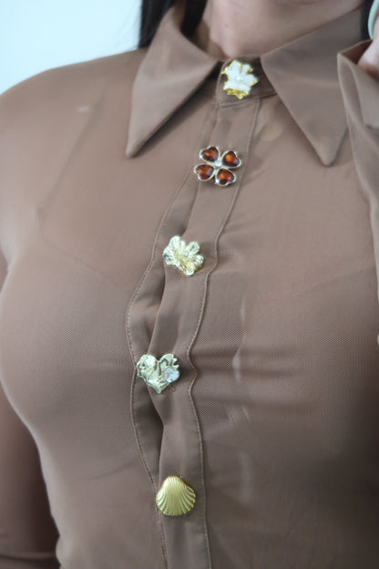 MESH FLORAL BUTTON TOP
