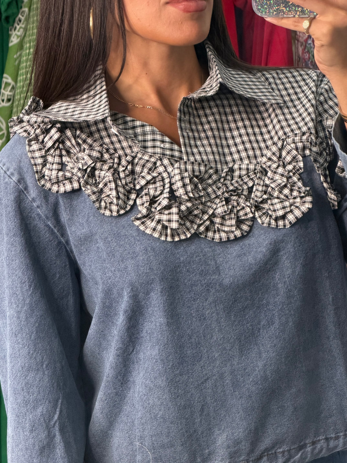 Contrast Denim Top
