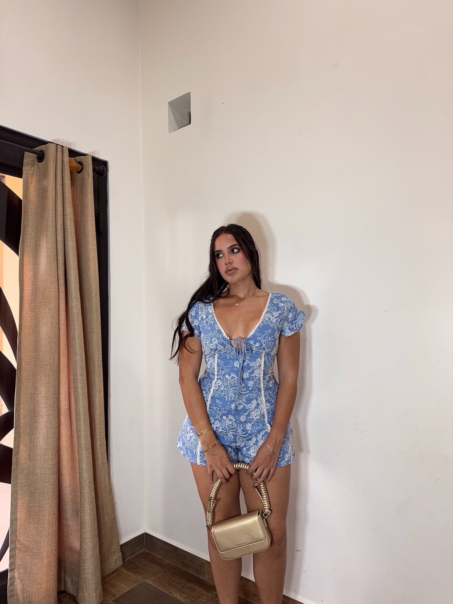 Embroidered Blue Romper